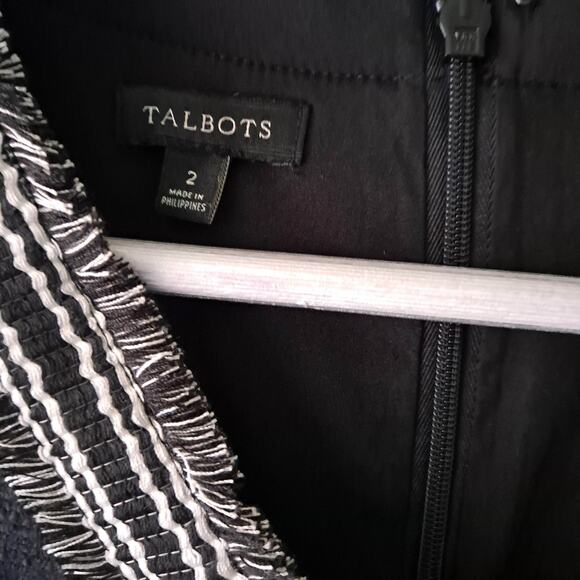 Talbots Womens Black Vneck Texture Dress with Neckline Fringes Sleeveless Size 2 - Picture 9 of 10